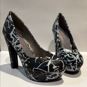 Pinup Couture Black and White Paint-Splash Platform Heels
